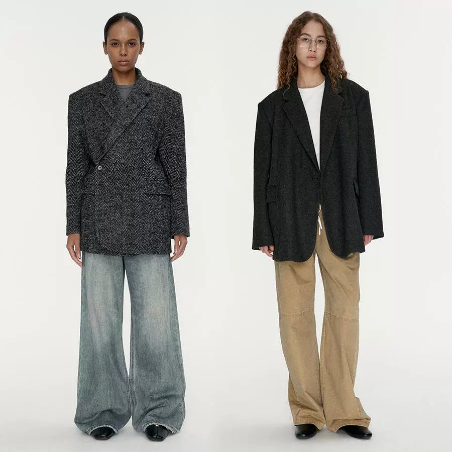 Wcoumq | Loose Fit Wool Blazer – Women’s Classic Wool Silhouette Blazer for Stylish Layering