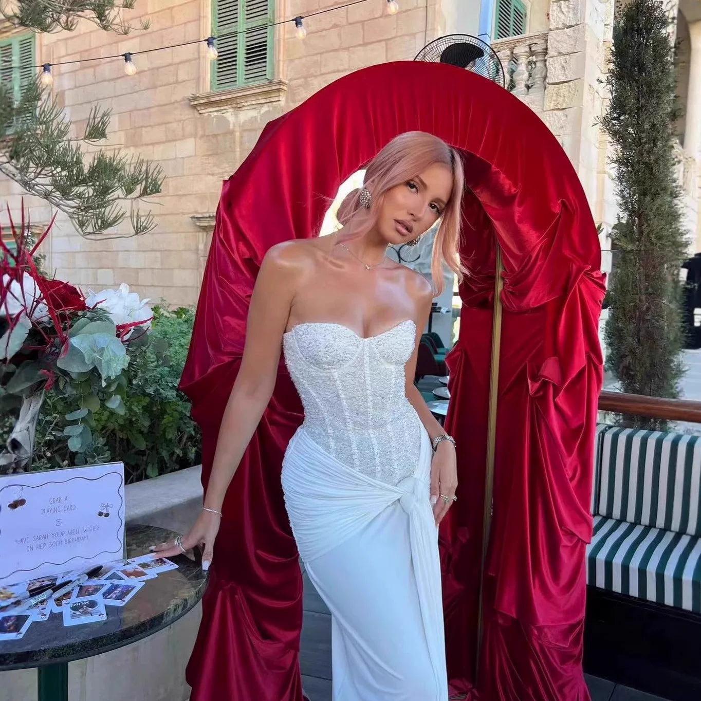 Wcoumq | Herringbone Diamond Tube Top Dress with Twisted Strap and Fishtail Skirt