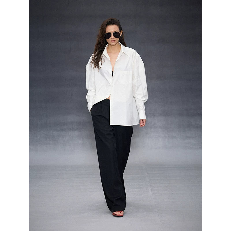 Wcoumq | Low-Waist Three-Dimensional Pleated Wide-Leg Drape Suit Pants – Stylish Women's High-Fashion Trousers