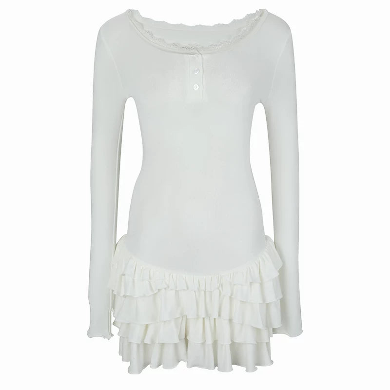 Wcoumq | Faux Two-Piece Ruffled Long Sleeve Slim-Fit Mini Dress