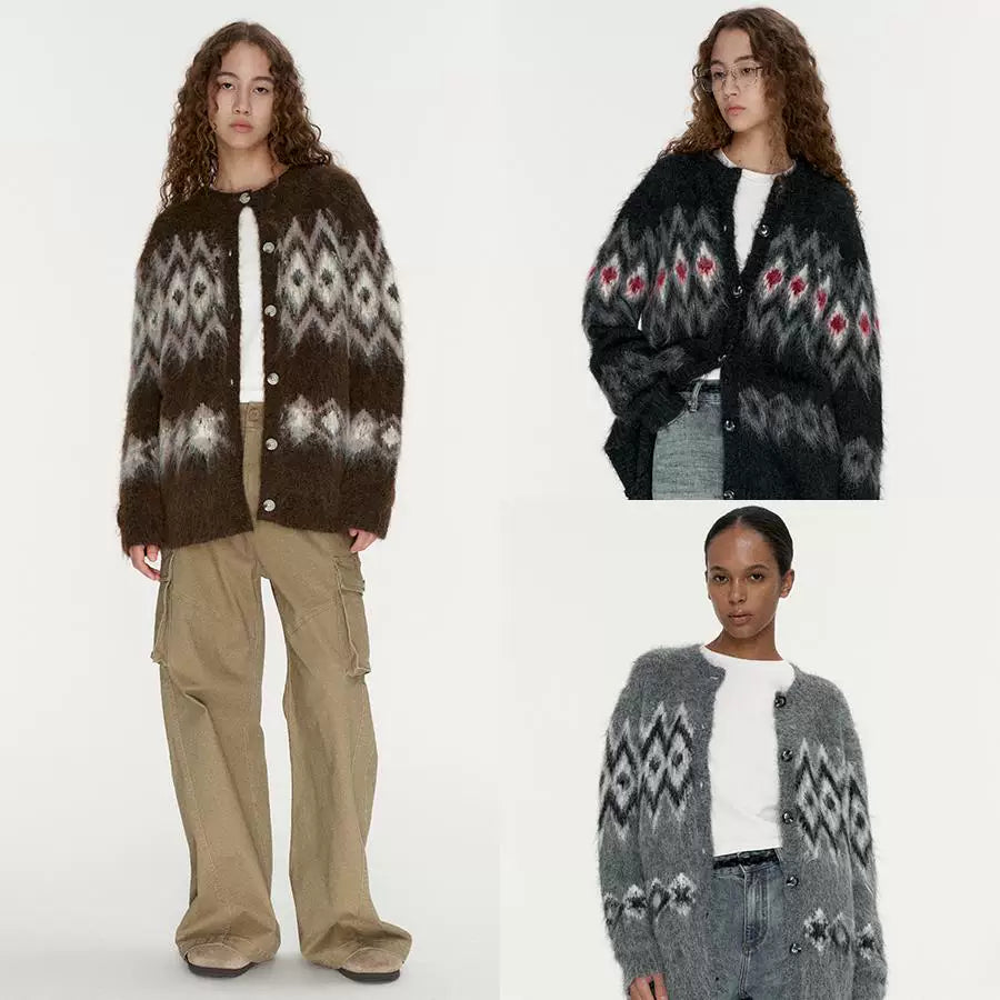 Wcoumq | Winter Wool Cardigan with Jacquard Brushed Fair Isle Sweater Design – Loose Fit Women’s Cozy Sweater Jacket