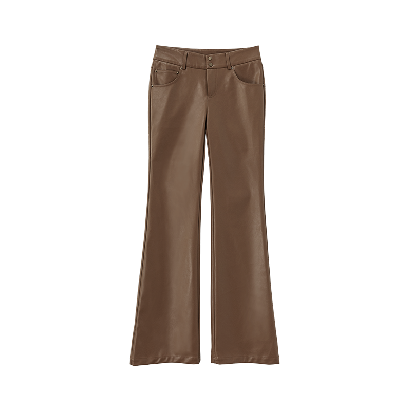Wcoumq | Retro Low-Waisted Slightly Flared Straight Wide-Leg Leather Pants – Casual & Fashionable American Style