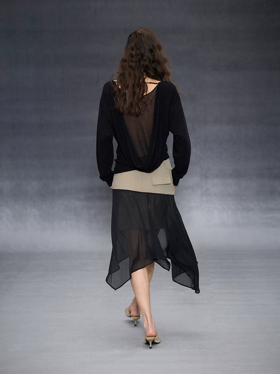 Wcoumq | Silk Mesh Patchwork Skirt with Flowing Irregular Hem – Elegant Women’s Skirt for Formal & Casual Occasions