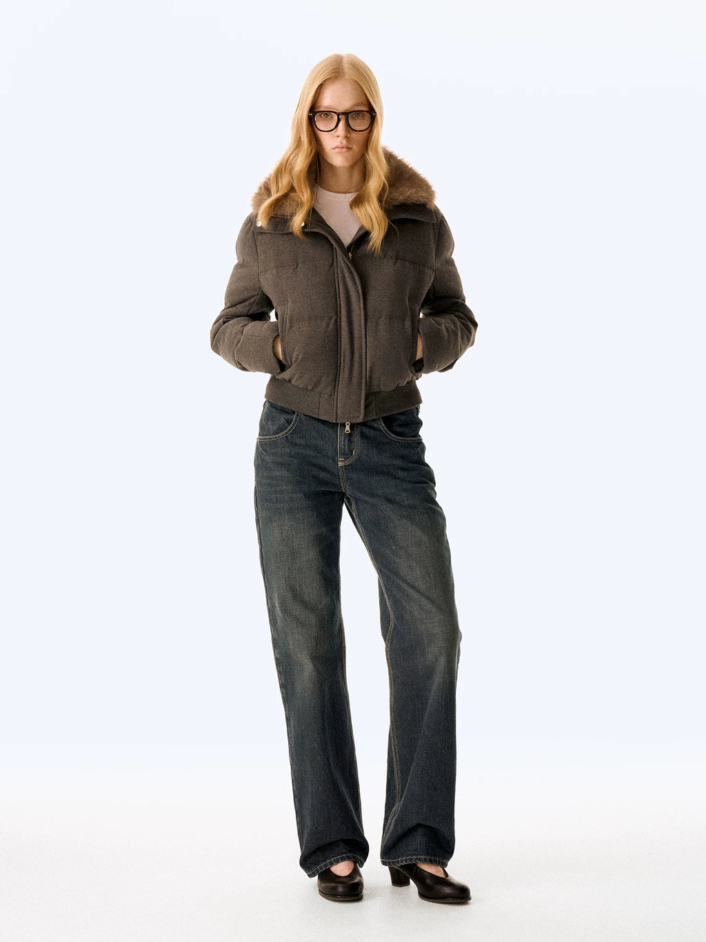 Wcoumq | Two-Way Detachable Fur Collar Woolen Cotton Jacket – Retro Casual Short Jacket with Proportional Fit