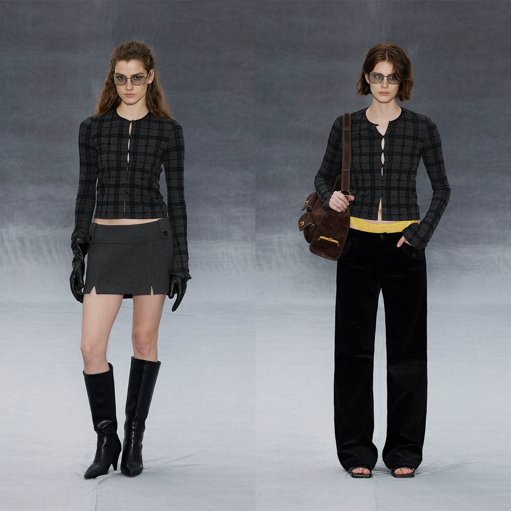 Wcoumq | Touch Series Round Neck Jacquard Flocked Knitted Short Cardigan – Women’s Cozy Knit Sweater