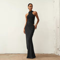 Wcoumq | Sleeveless Round Neck Long Dress with Hollow Splicing and Slim Fit