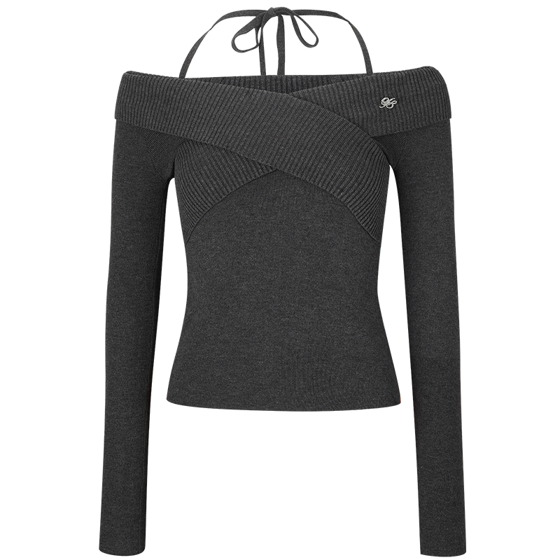 Wcoumq | Cross Lace-Up Slim-Fit Long Sleeve Knit Top for Autumn and Winter