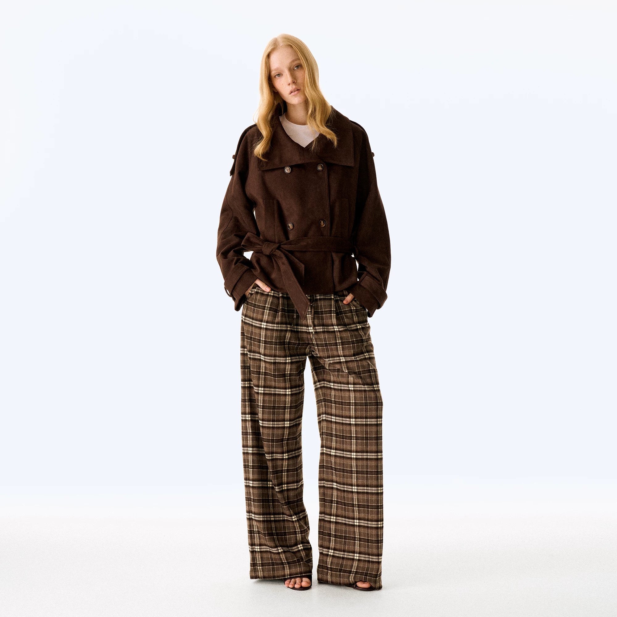 Wcoumq | Brown Velvet Suede Short Windbreaker Jacket – Retro-Inspired Elastic Waist Autumn & Winter Women’s Outerwear