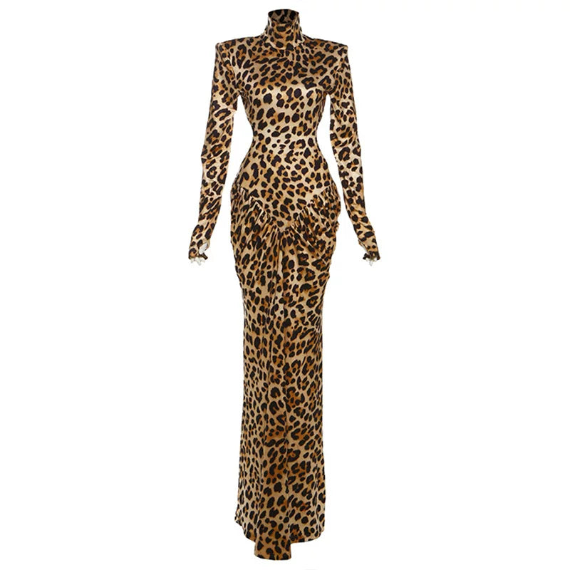 Wcoumq | Leopard Print High-Neck Backless Maxi Dress for Banquet and Cocktail Events