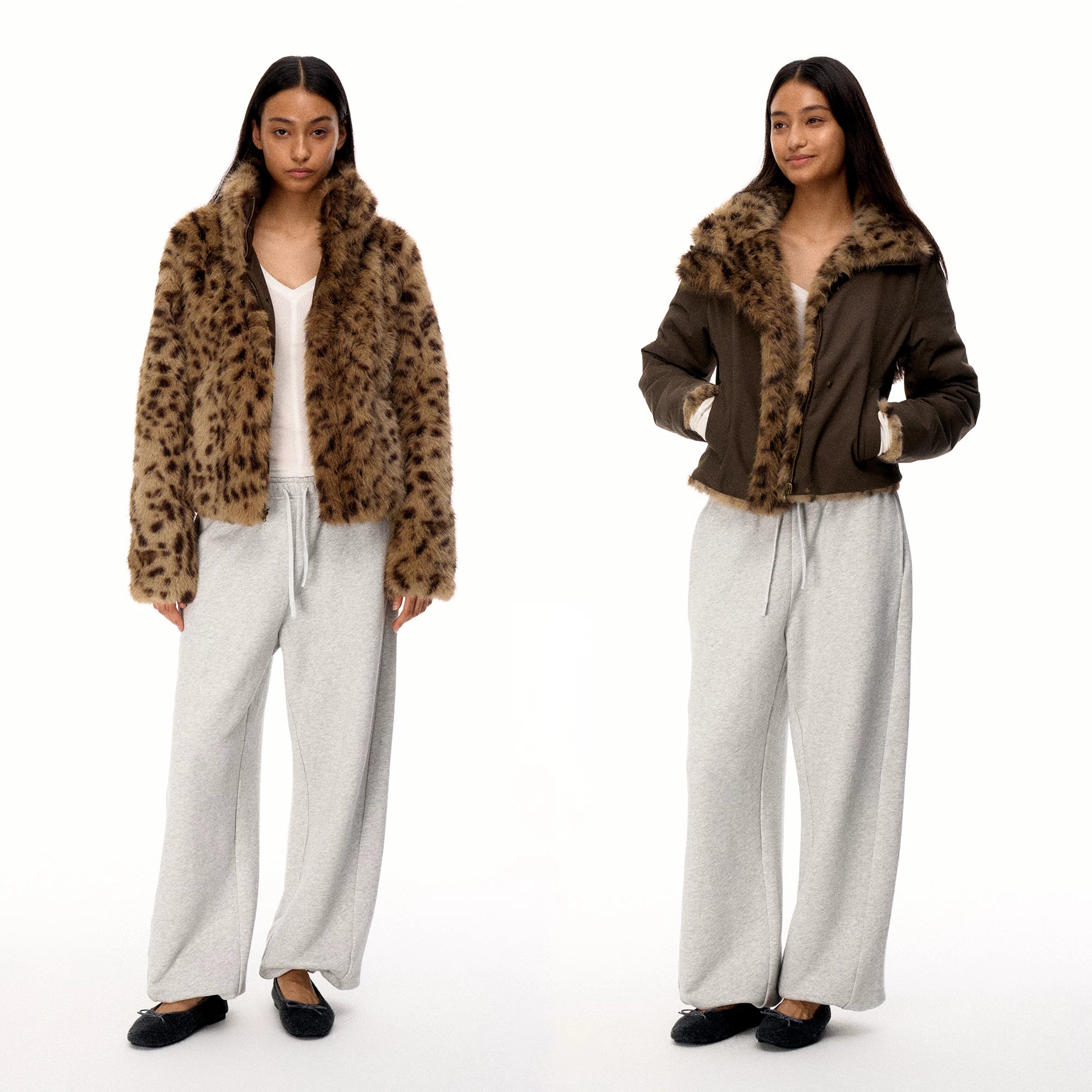 Wcoumq | Reversible Leopard Print Eco-Friendly Fur Jacket – Slim-Fitting Right-Shoulder Women’s Stylish Jersey Outerwear