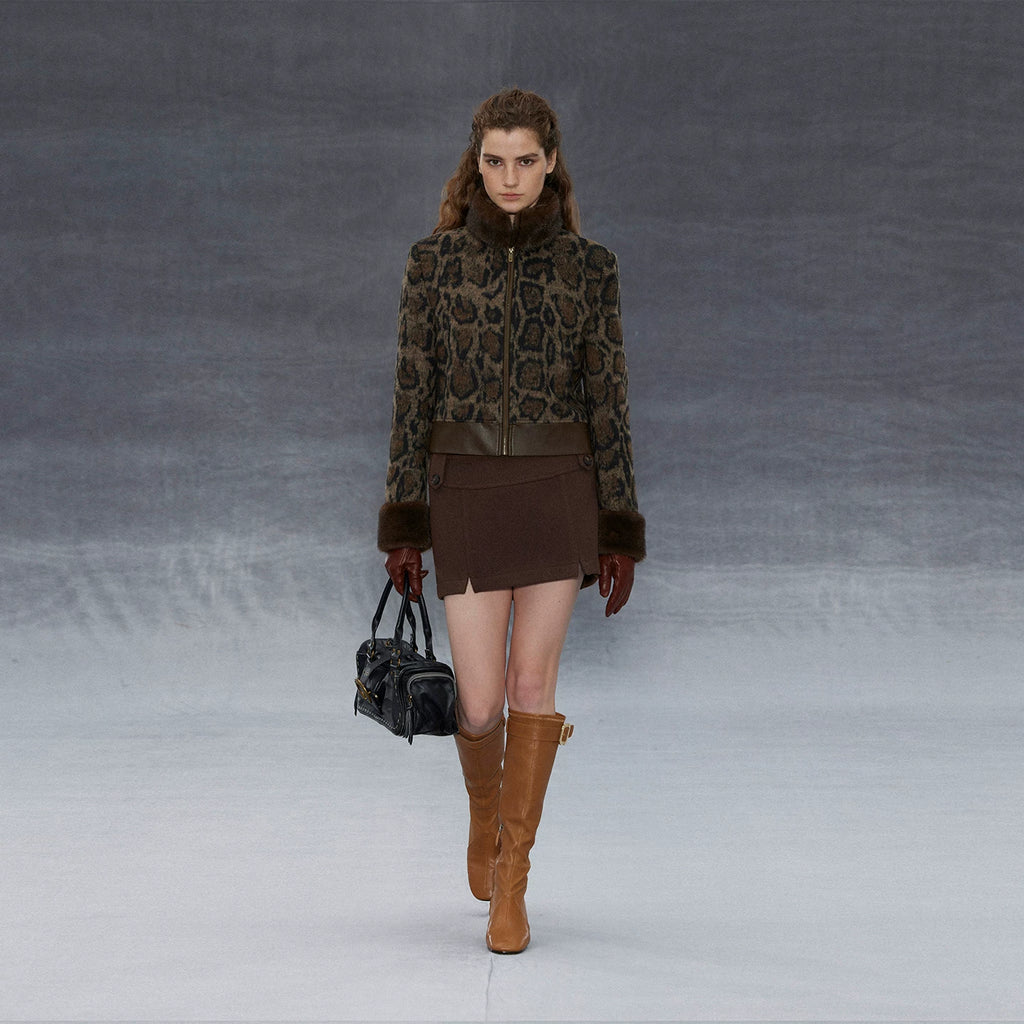 Wcoumq | Retro Off-Shoulder Leopard Print Wool Jacket with Detachable Fur Collar – Short Coat for Women