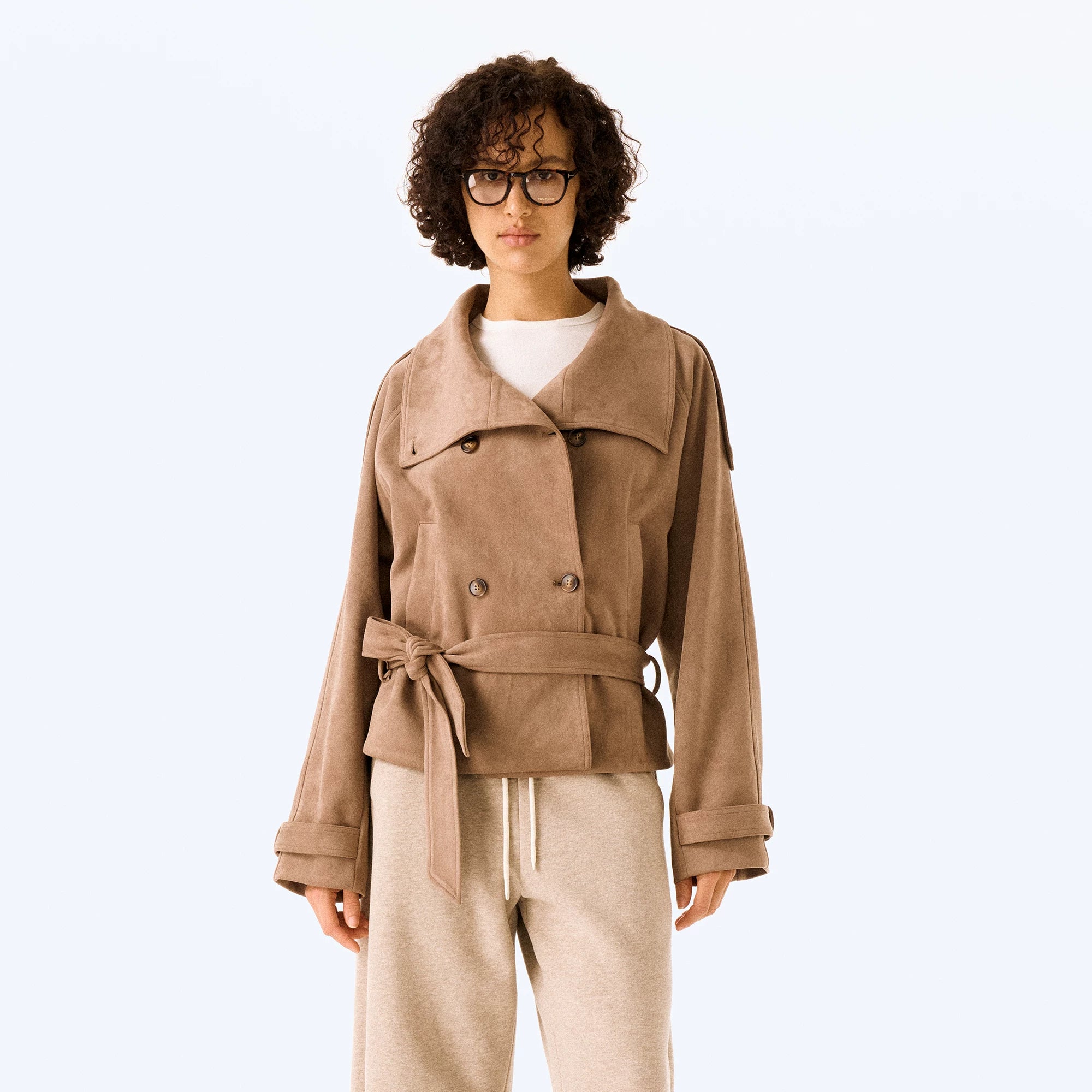 Wcoumq | Brown Velvet Suede Short Windbreaker Jacket – Retro-Inspired Elastic Waist Autumn & Winter Women’s Outerwear