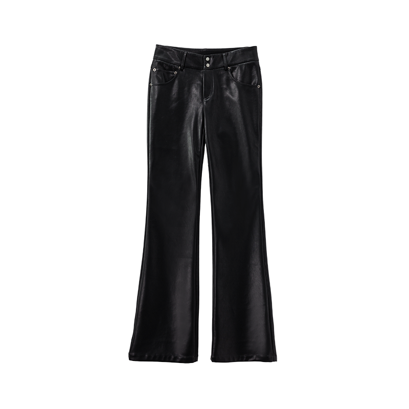 Wcoumq | Retro Low-Waisted Slightly Flared Straight Wide-Leg Leather Pants – Casual & Fashionable American Style