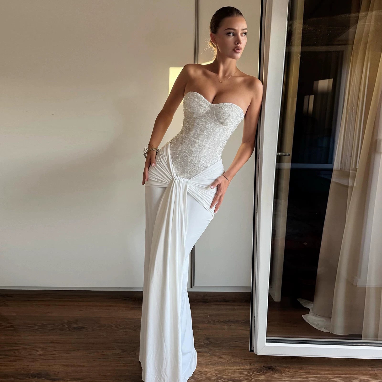 Wcoumq | Sequined Tube Top Maxi Dress with Designer Waist Straps