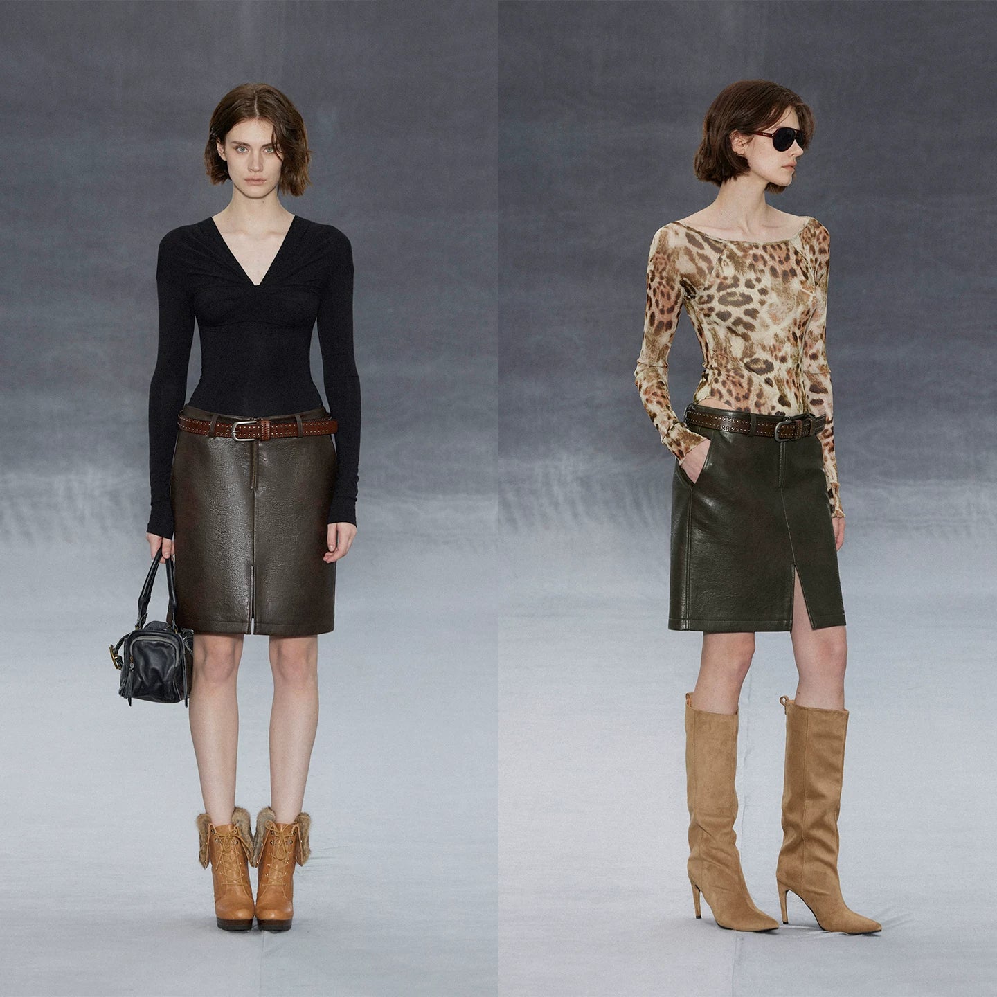 Wcoumq | Retro Low-Waisted Slit Leather Skirt – PUA Word Hip-Covering Stylish Leather Skirt for Women