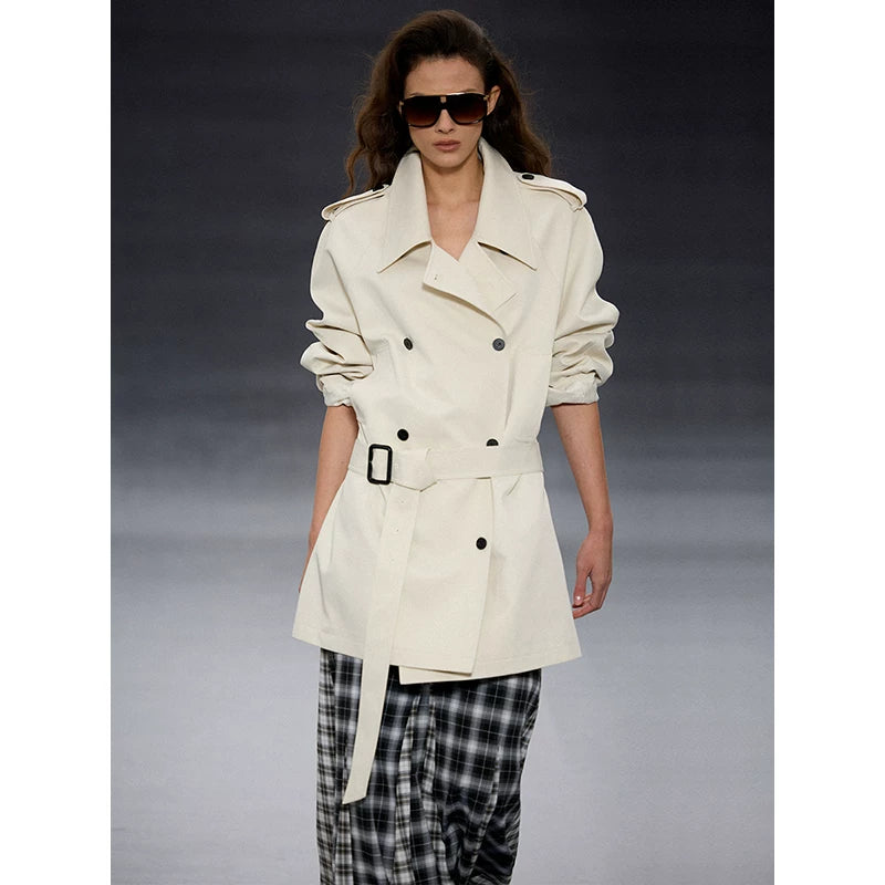 Wcoumq | Double-Breasted Lapel Epaulette Windbreaker for Women – Early Spring Silhouette Outerwear