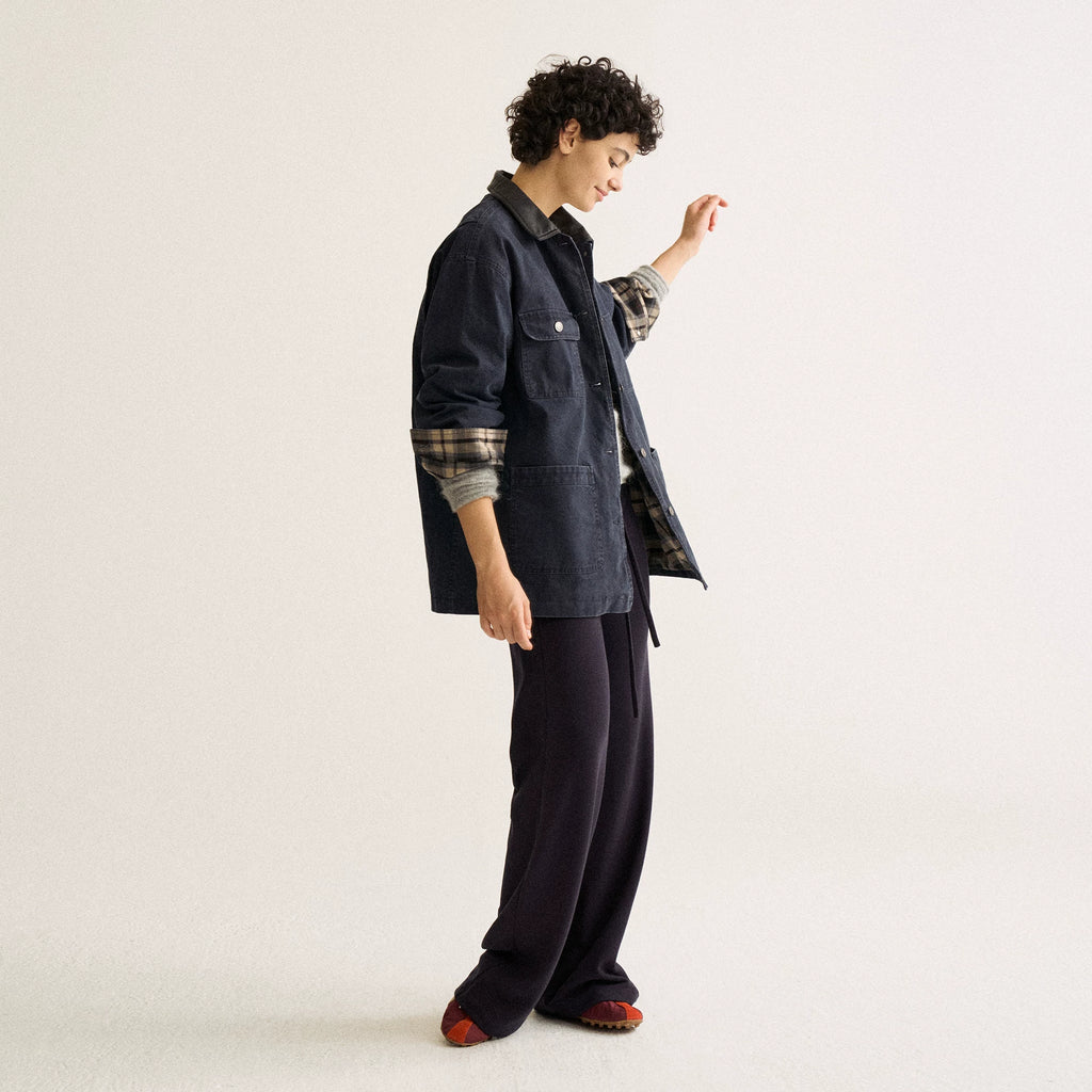 Wcoumq | Mid-Length Leather Washed Stand-Collar Hunting Jacket with Retro Plaid Splicing – Stylish Women’s Casual Jacket