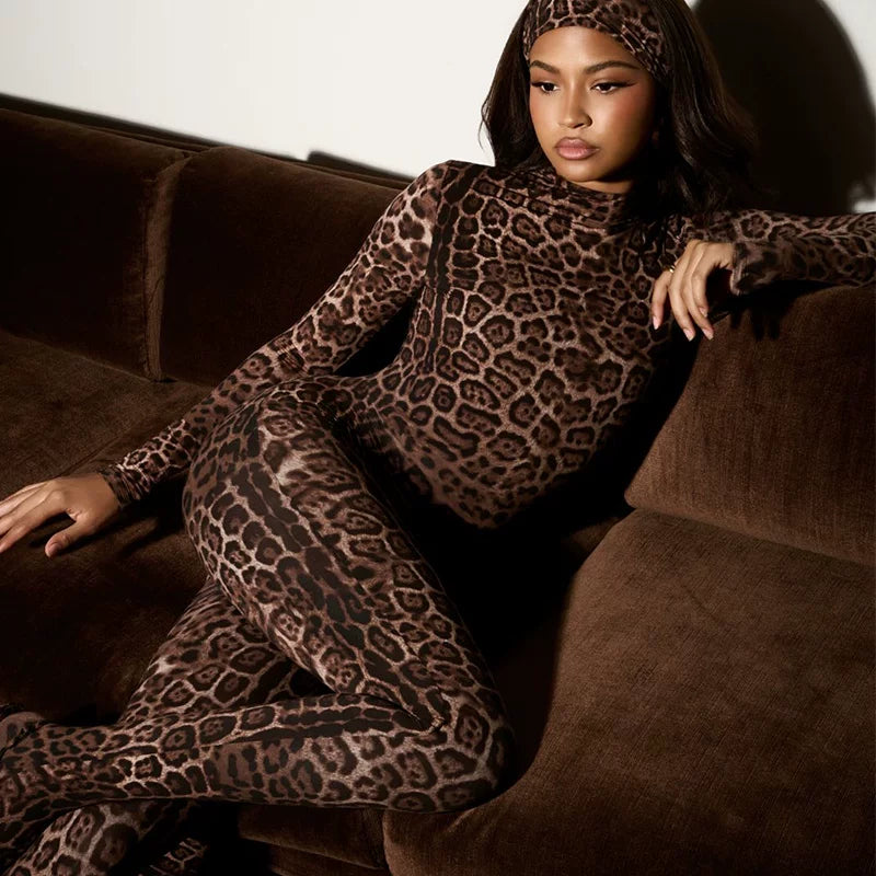 Wcoumq | Retro Leopard Print Long Fur Jumpsuit for Women – European & American Sexy Light Luxury Outerwear