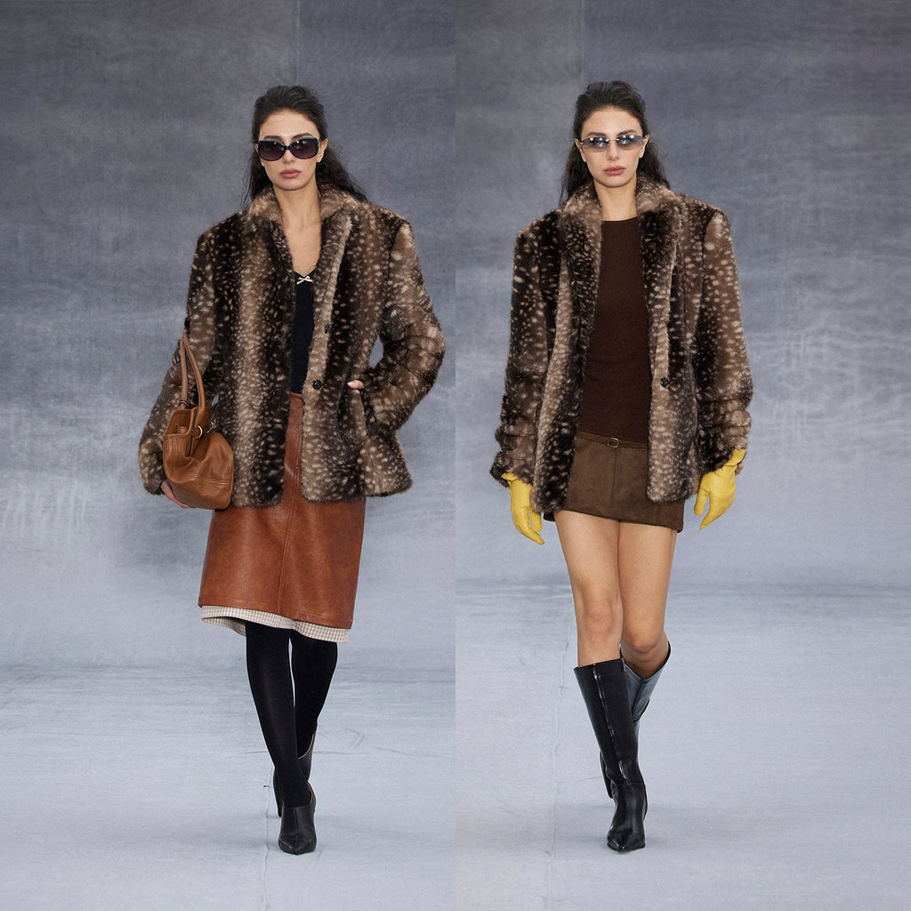 Wcoumq | Retro Fawn Pattern Fur One-Piece Suit for Women – Stylish and Cozy Retro Outerwear
