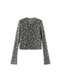Wcoumq | Retro Printed Polka Dot Long-Sleeve Top & Knitted Short Cardigan Set – Stylish Women’s Outerwear