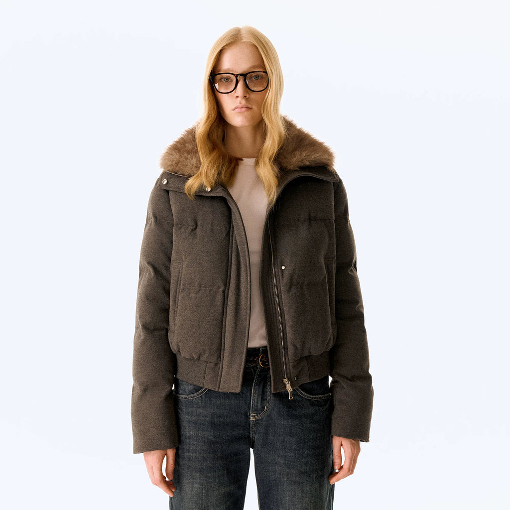 Wcoumq | Two-Way Detachable Fur Collar Woolen Cotton Jacket – Retro Casual Short Jacket with Proportional Fit