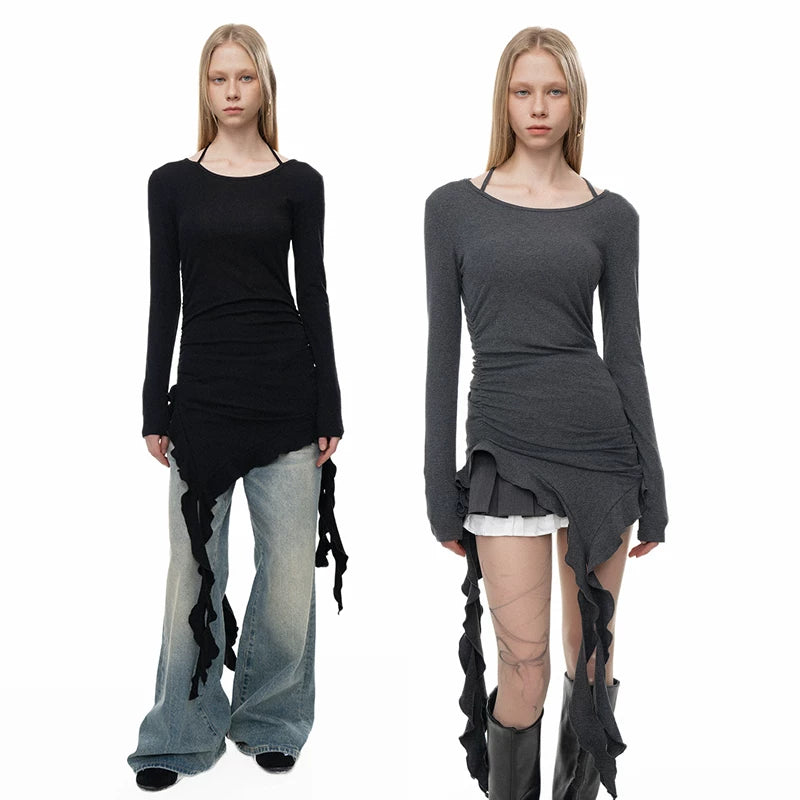 Wcoumq | Fringe Detail Slim-Fit Long Sleeve Top for Autumn and Winter