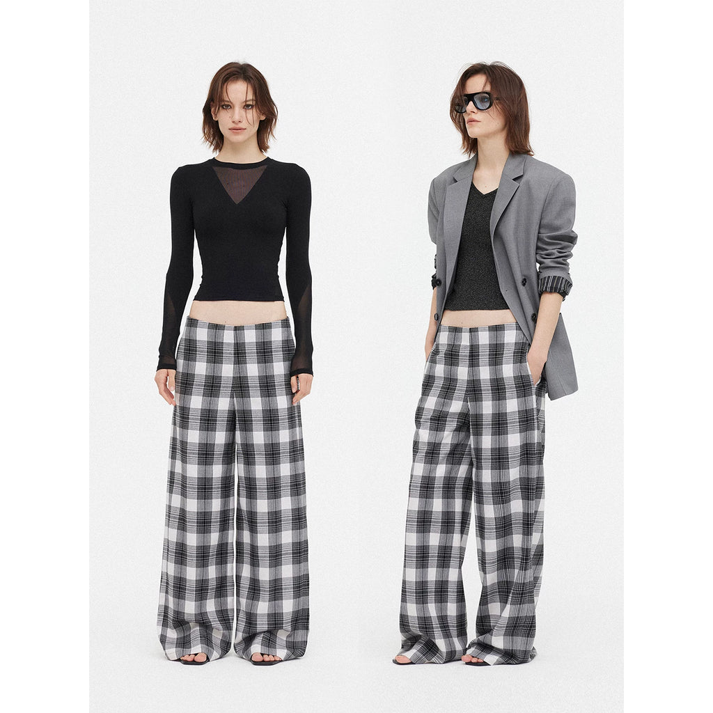 Wcoumq | Classic Plaid Straight-Leg Wide Pants for Everyday Casual Wear