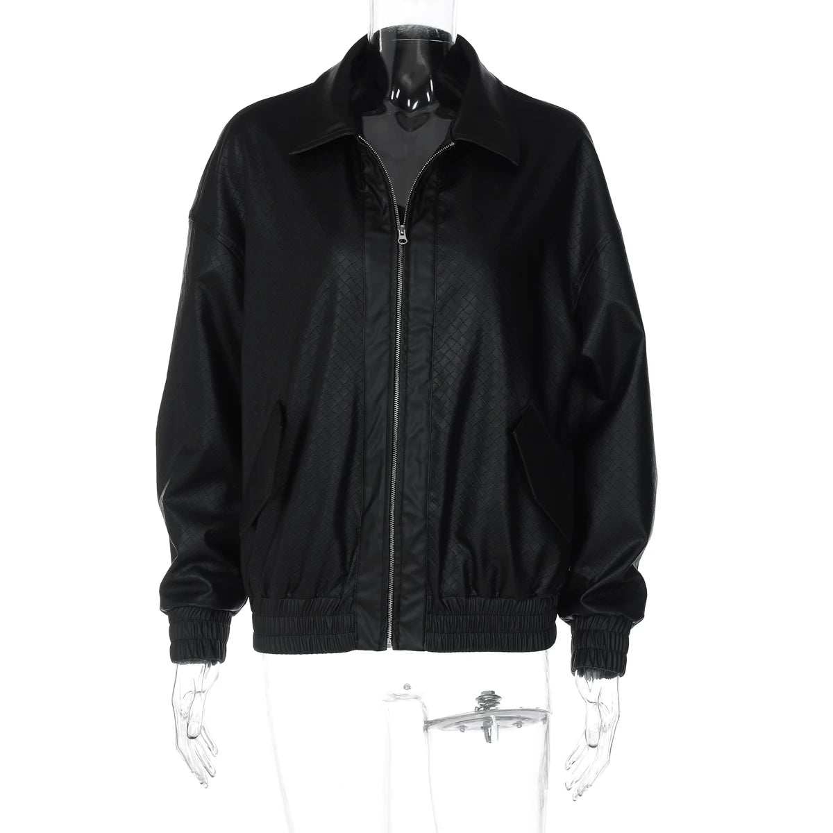 Wcoumq | Retro Woven PU Leather Zipper Lapel Jacket for Women – American Street Hot Girl Style Autumn & Winter Fashion
