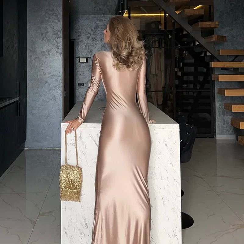 Wcoumq | Long-Sleeve Slim Fit Dress with Swing Collar for Autumn 2025