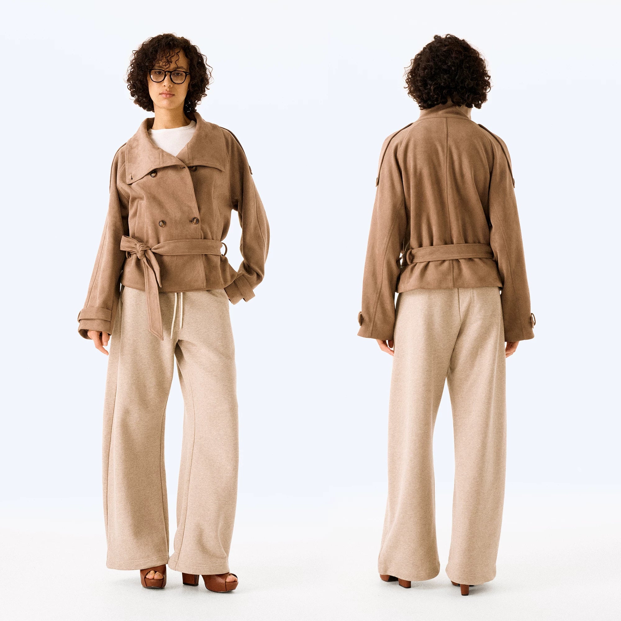 Wcoumq | Brown Velvet Suede Short Windbreaker Jacket – Retro-Inspired Elastic Waist Autumn & Winter Women’s Outerwear