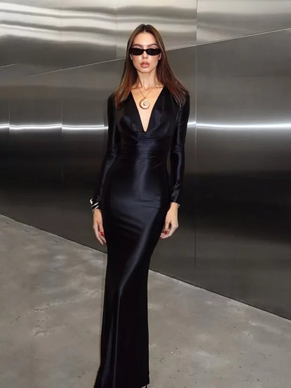 Wcoumq | Long-Sleeve Fishtail Dress with Swing Collar and Slim Hip-Hugging Fit