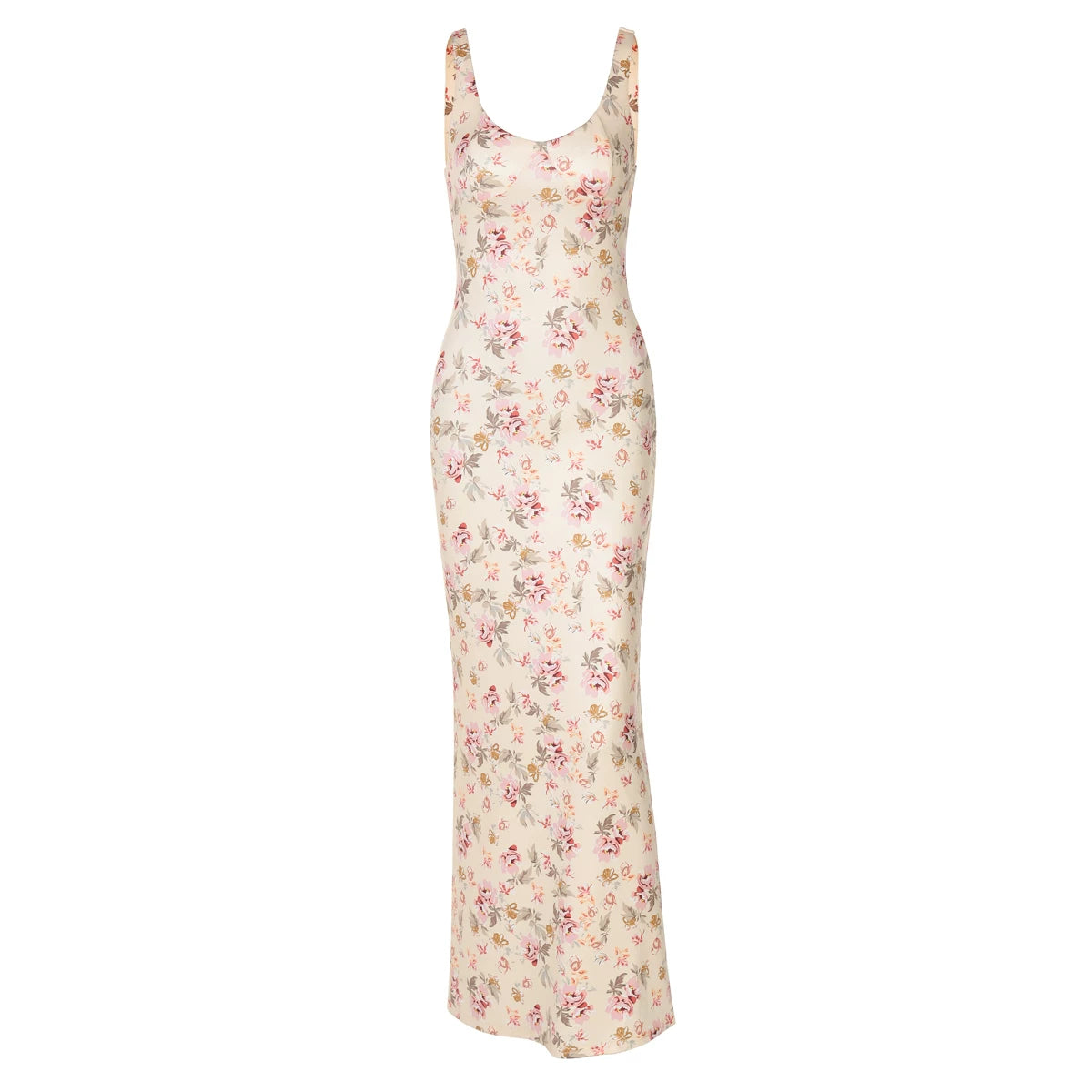 Wcoumq | Retro Floral Sleeveless Maxi Dress with Side Slit for Spring and Summer