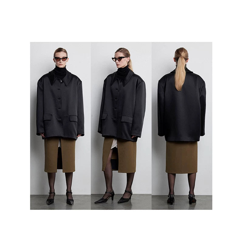 Wcoumq | Winter Thickened Cotton Single-Breasted Lapel Coat for Women – European & American Street Style Nylon Cotton Outerwear