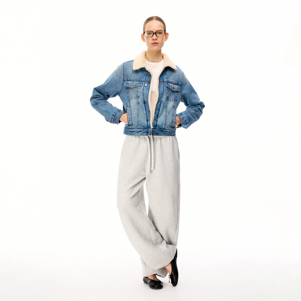 Wcoumq | Retro Classic Denim Quilted Jacket with Fur Collar – Women’s Warm Contrasting Color Denim Jacket