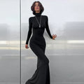 Wcoumq | Solid Color Half Turtleneck Long-Sleeve Slim Dress for Autumn and Winter
