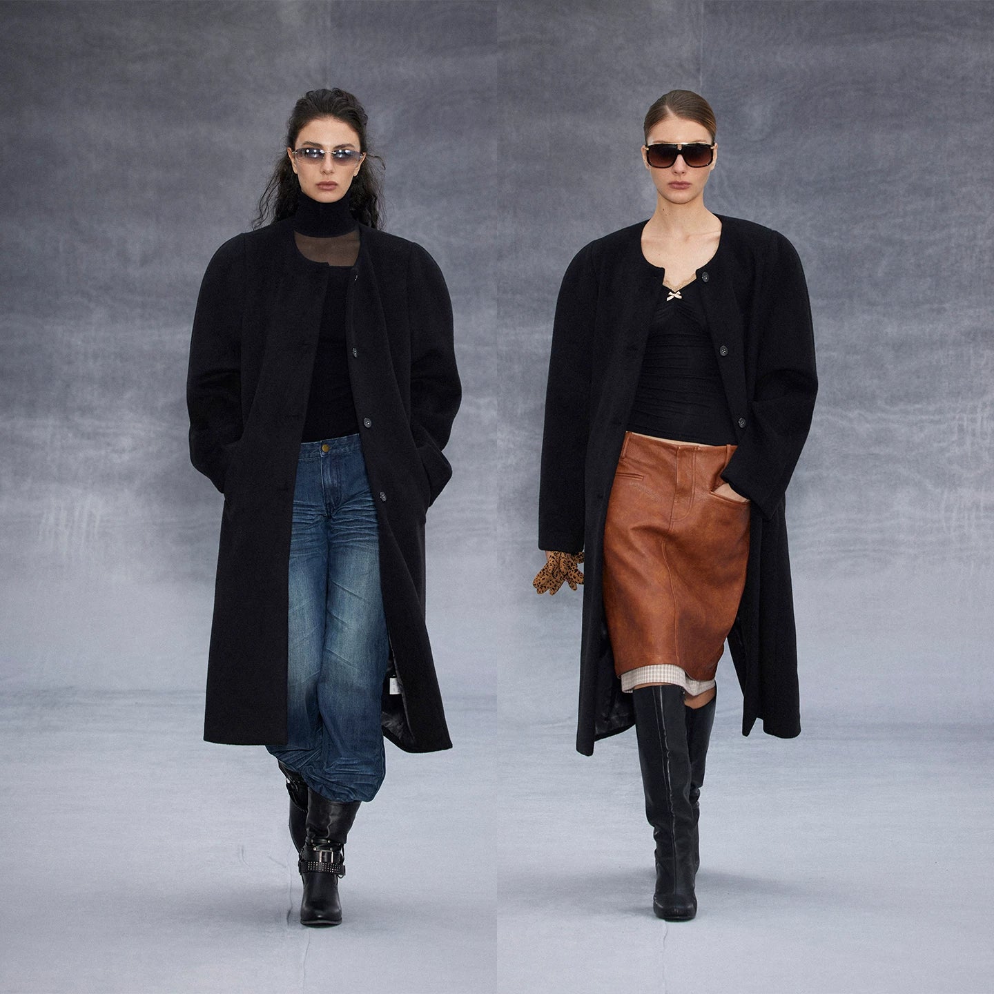 Wcoumq | Retro Round Neck Wool Long Coat with Arc Shoulder Silhouette – Double-Sided Woolen Outerwear