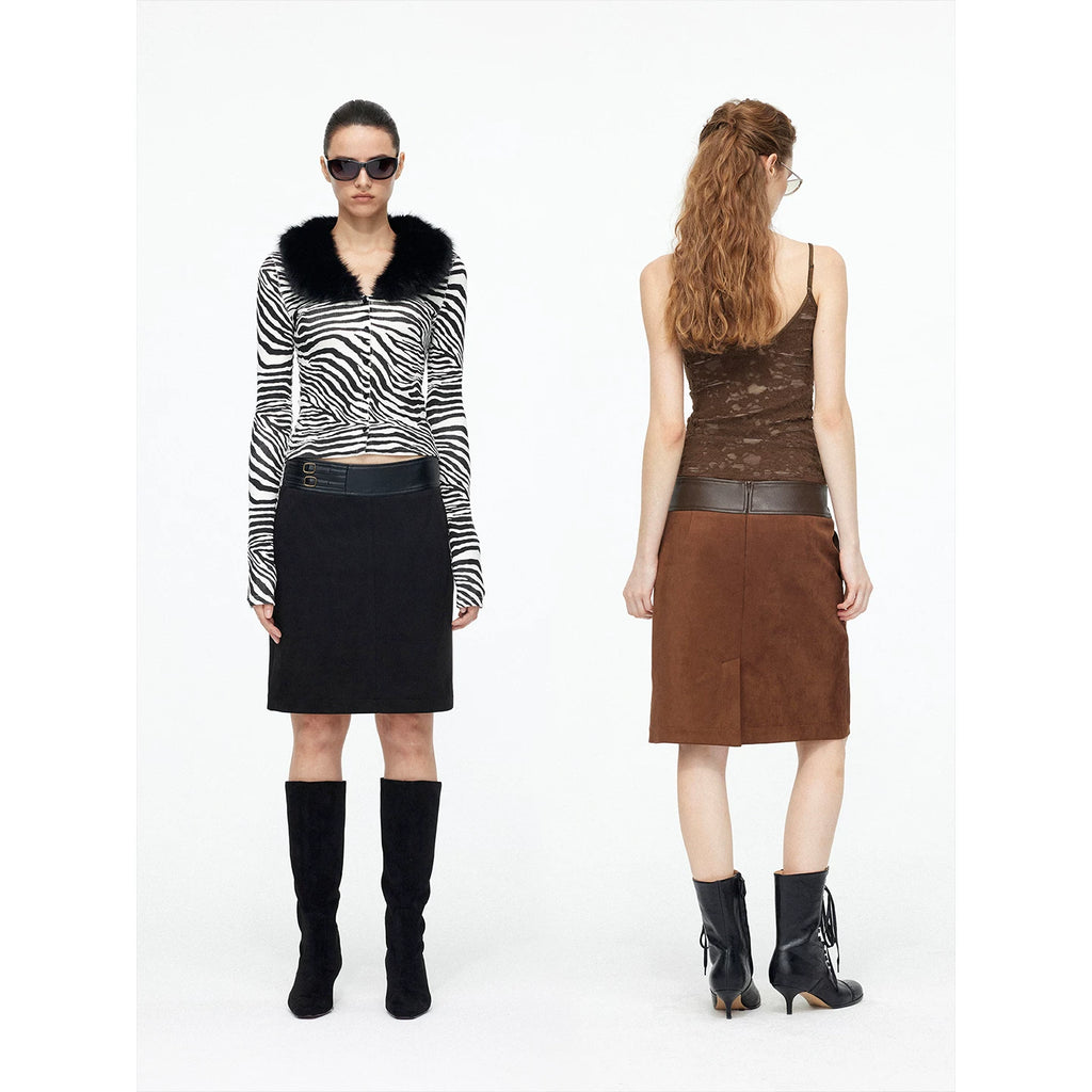 Wcoumq | Retro Waistband Suede Black Straight Stitched Leather Fishtail Skirt – Autumn & Winter A-Line Skirt for Women