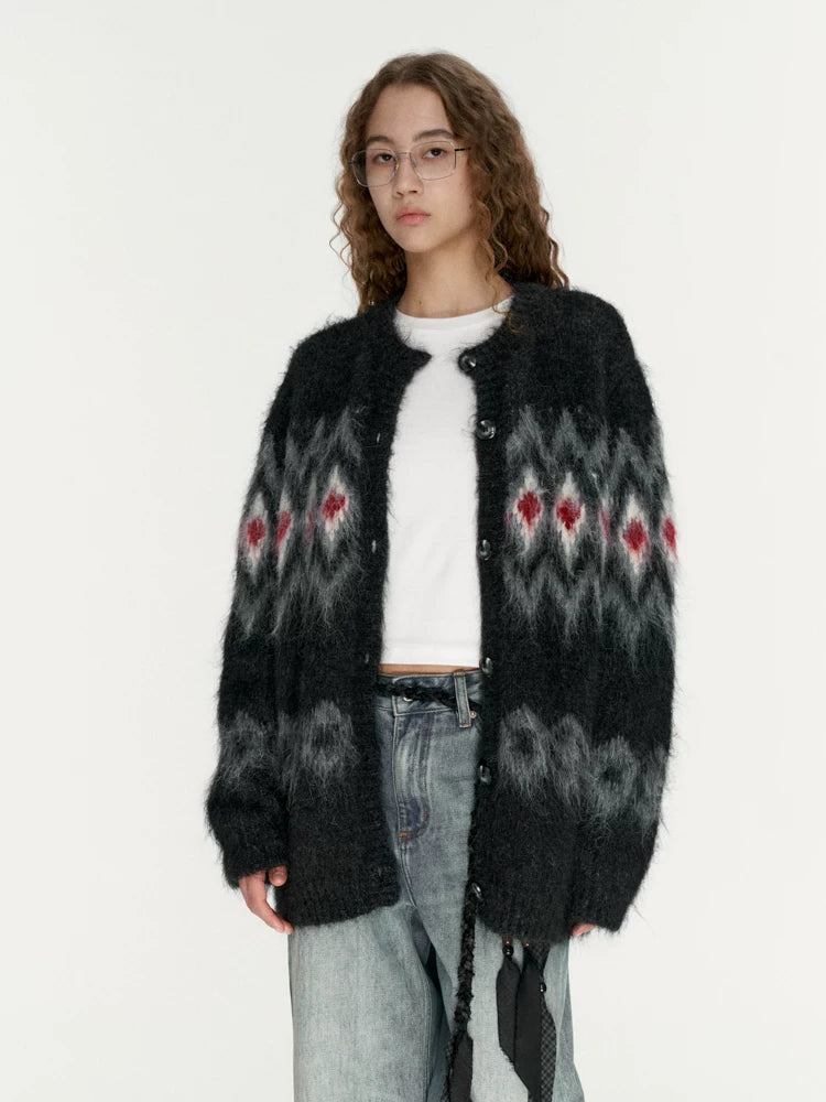 Wcoumq | Winter Wool Cardigan with Jacquard Brushed Fair Isle Sweater Design – Loose Fit Women’s Cozy Sweater Jacket