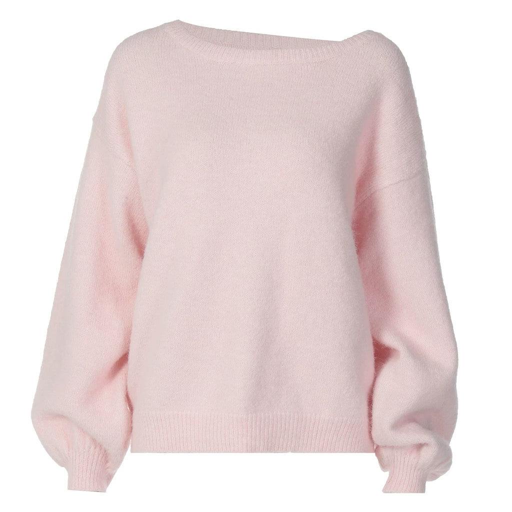 Wcoumq | Solid Color Slanted Shoulder Long-Sleeve Sweater for Women – Autumn & Winter Hot Girl Loose Slim Fit Versatile Top