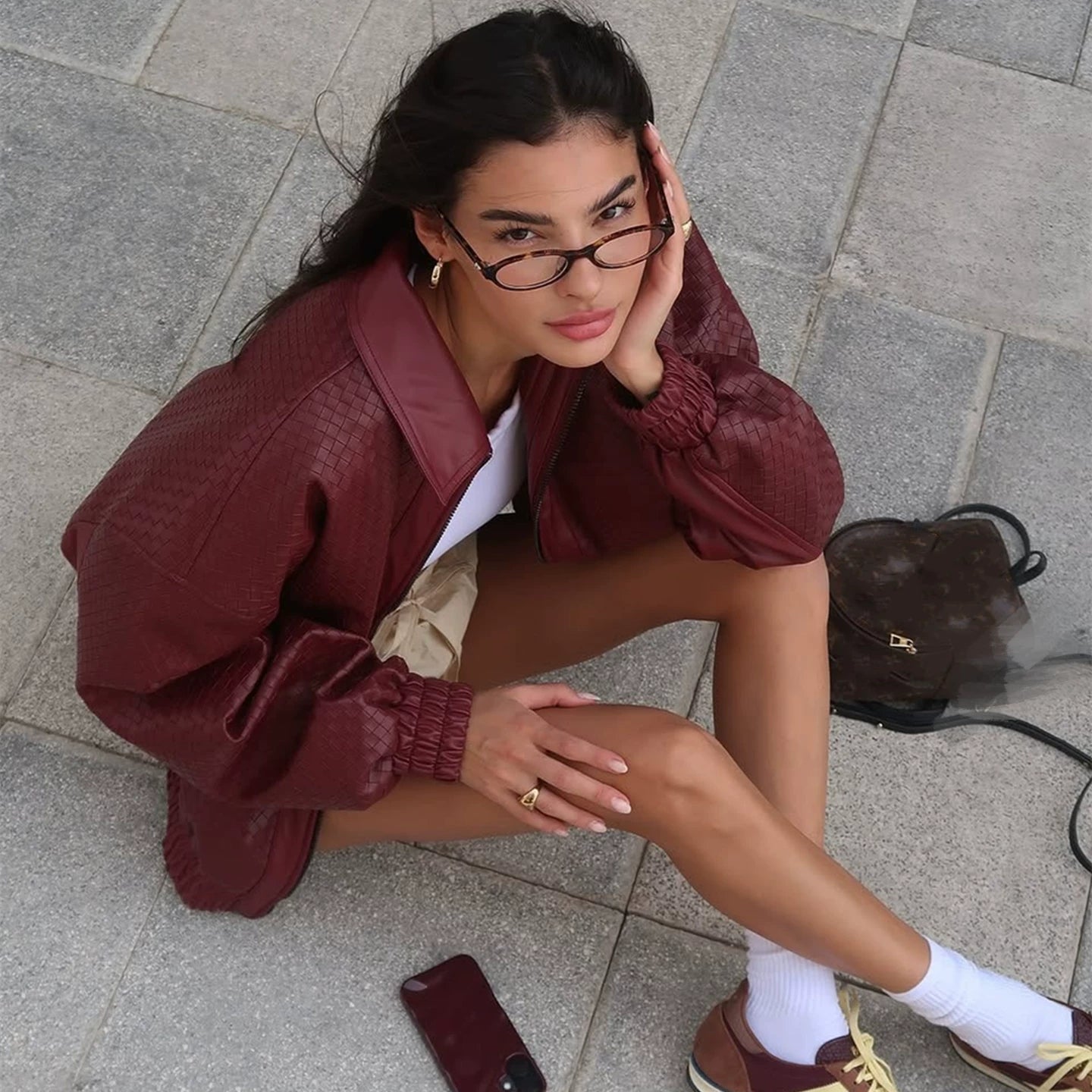 Wcoumq | Retro Woven PU Leather Zipper Lapel Jacket for Women – American Street Hot Girl Style Autumn & Winter Fashion