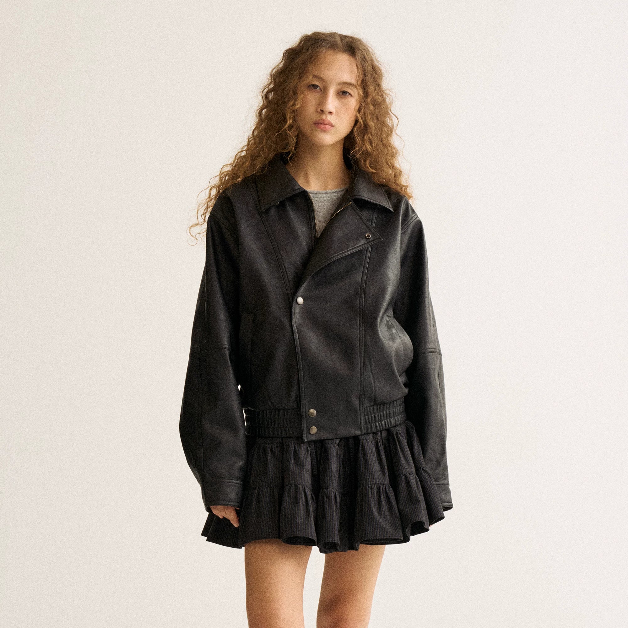 Wcoumq | Retro Textured Lapel Loose Leather Jacket – Women’s Casual Short Coat for Autumn & Winter