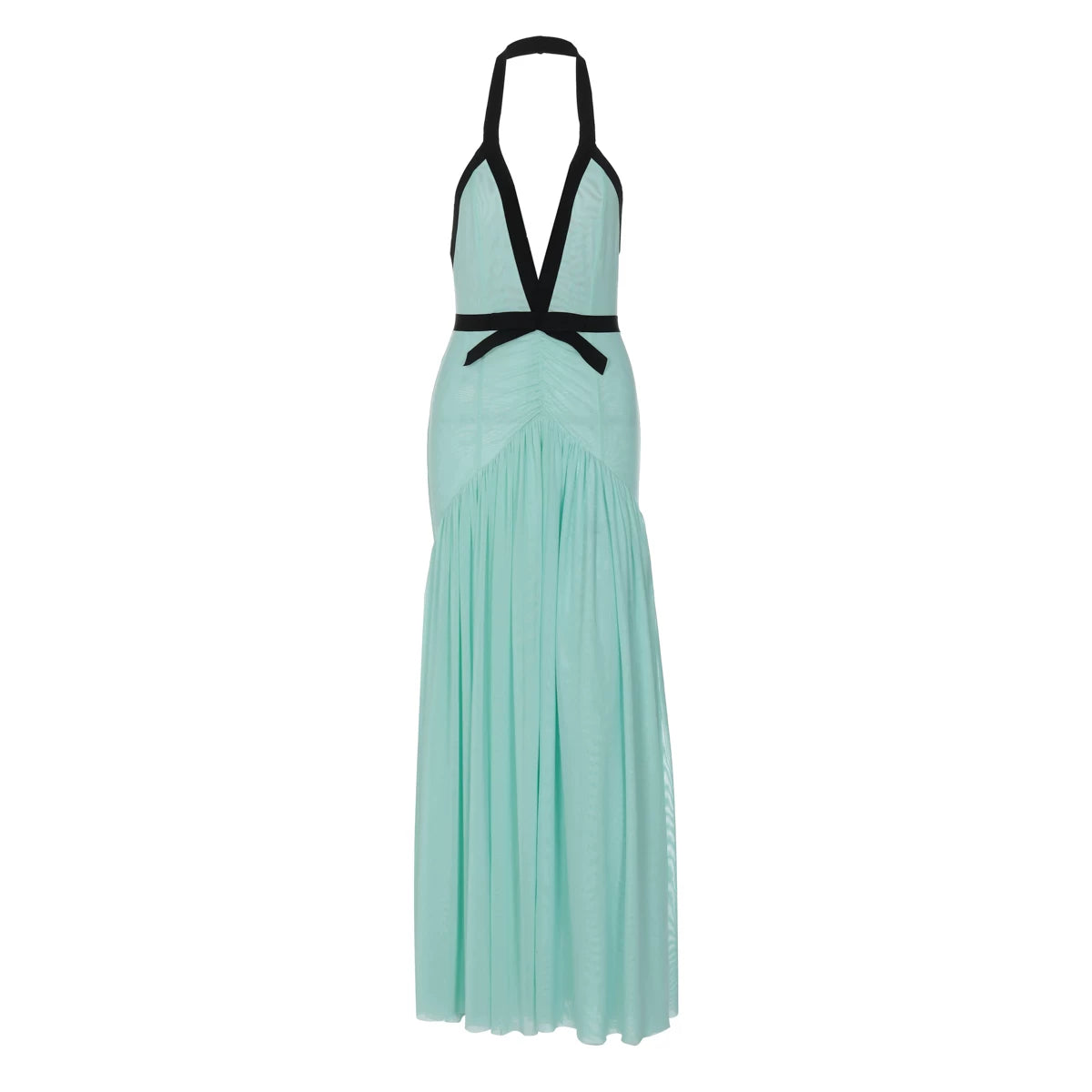 Wcoumq | Mint Green V-Neck Halter Maxi Dress with Backless Slim Fit Design