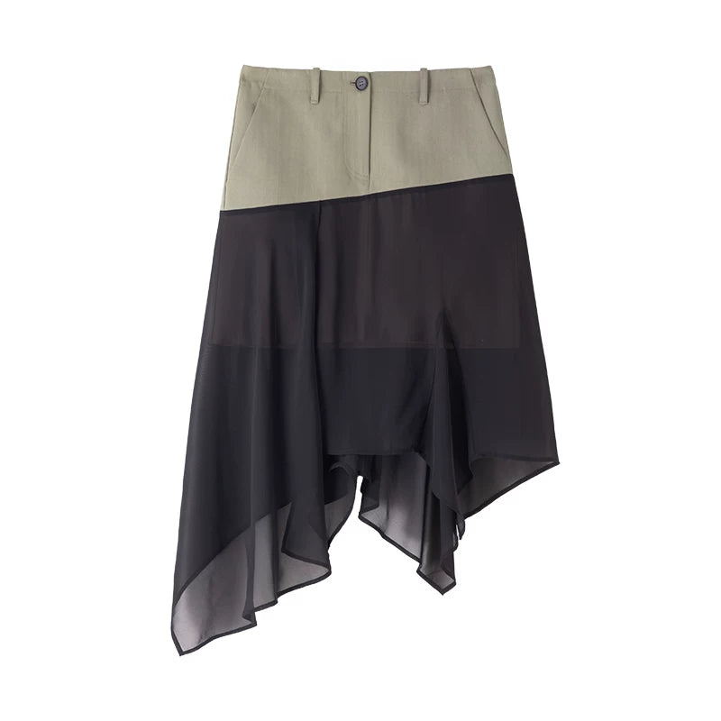 Wcoumq | Silk Mesh Patchwork Skirt with Flowing Irregular Hem – Elegant Women’s Skirt for Formal & Casual Occasions
