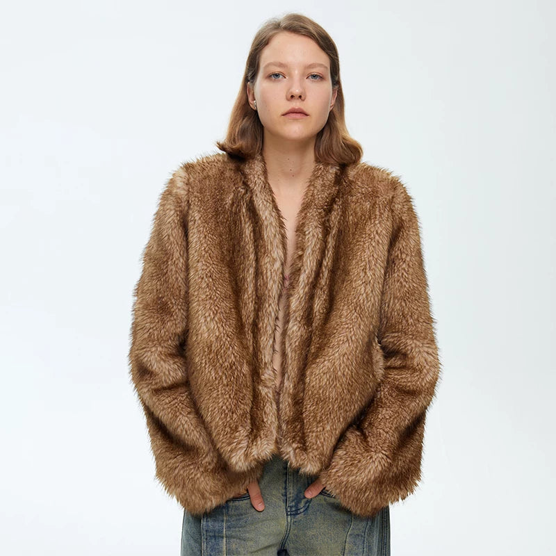 Wcoumq | Short Fur Jacket with Stand Collar – Textured Women’s Autumn & Winter One-Piece Outerwear