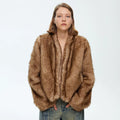 Wcoumq | Short Fur Jacket with Stand Collar – Textured Women’s Autumn & Winter One-Piece Outerwear