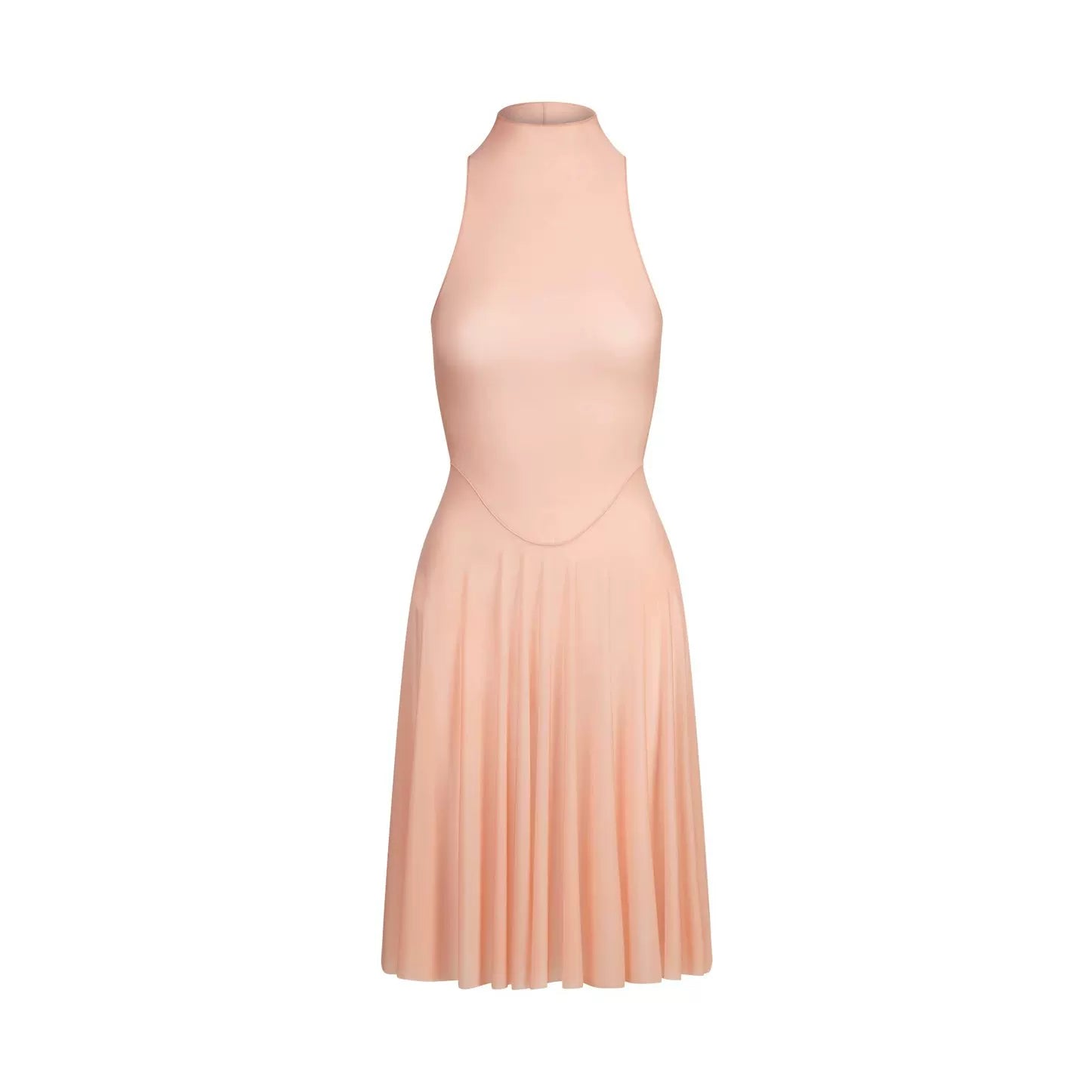 Wcoumq | Sheer High Neck Sleeveless Midi Dress with Pleated Design