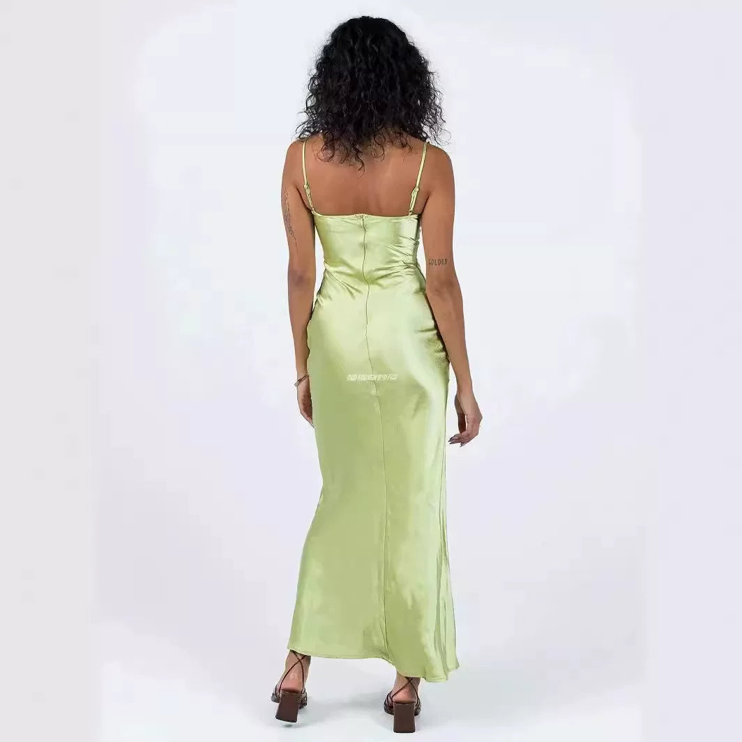 Wcoumq | Sleeveless Suspender Maxi Dress with Floral Embroidery and Slim Hip Fit