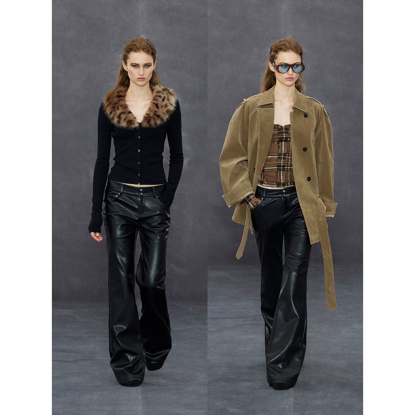 Wcoumq | Retro Low-Waisted Slightly Flared Straight Wide-Leg Leather Pants – Casual & Fashionable American Style