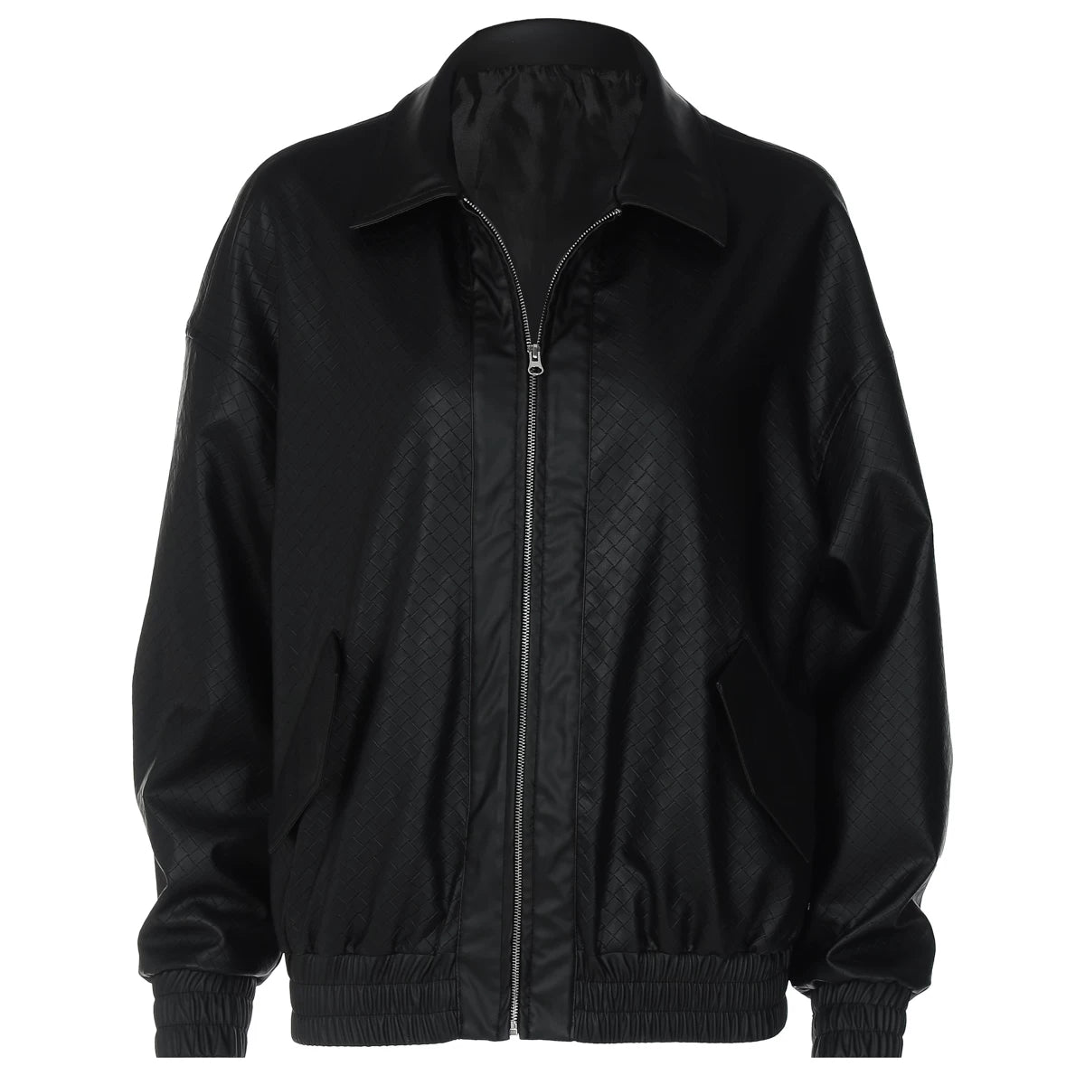 Wcoumq | Retro Woven PU Leather Zipper Lapel Jacket for Women – American Street Hot Girl Style Autumn & Winter Fashion