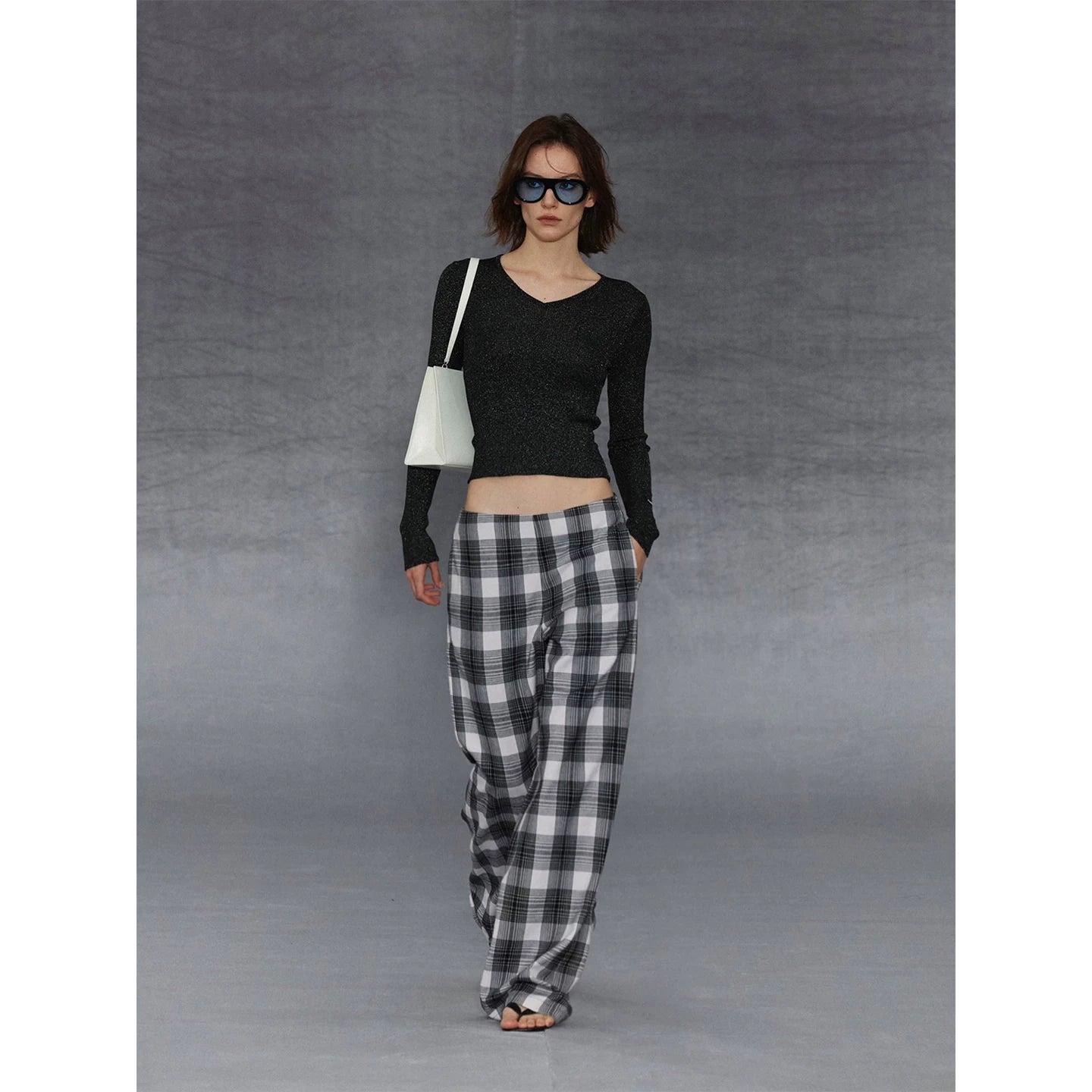 Wcoumq | Classic Plaid Straight-Leg Wide Pants for Everyday Casual Wear